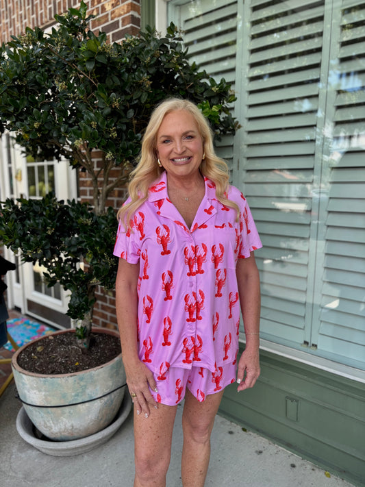 Show Me Your MuMu - Sunday Morning PJ Set - Pink Lobster Jersey