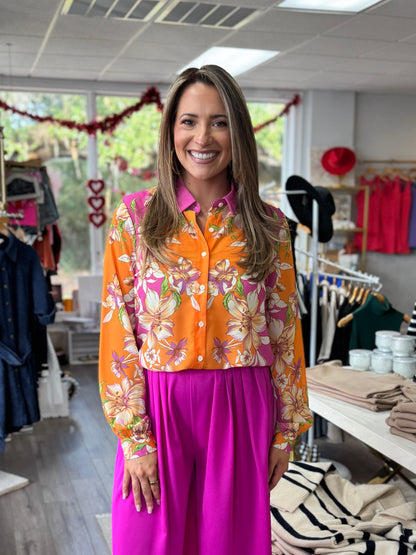 Floral Fancy Top - Orange Fuchsia