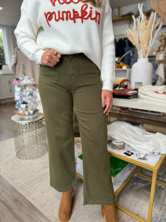 Patch Pocket Jeans - Olive Green