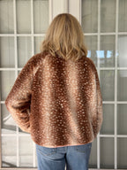 Deer Print Faux Fur Half-Zip Jacket