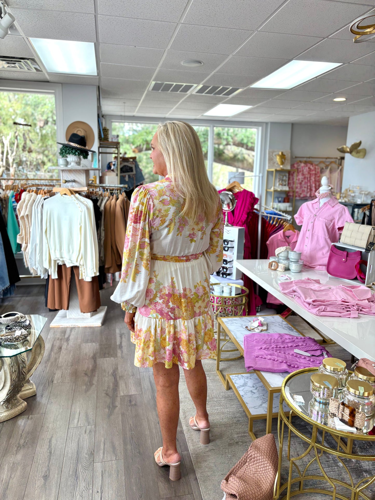 Garden Party Dress - Ivory Pink Floral