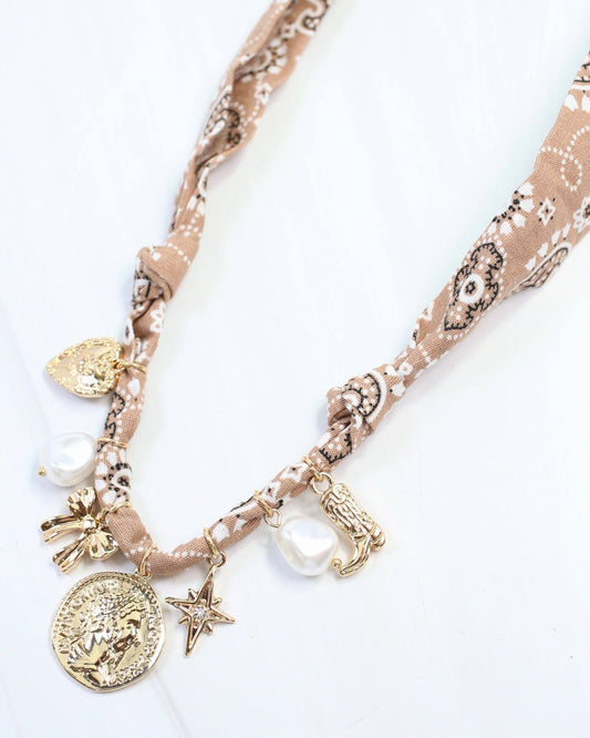 Amy Scarf Charm Necklace - Khaki