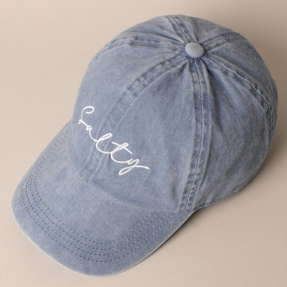 Salty Lettering Embroidery Baseball Cap - Denim Blue