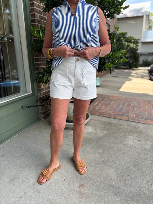 Colette Shorts Scallop Detail Pocket - Ivory