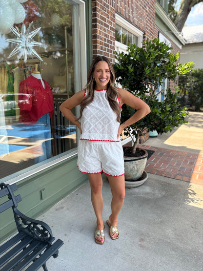 Eyelet Embroidered Shorts Set