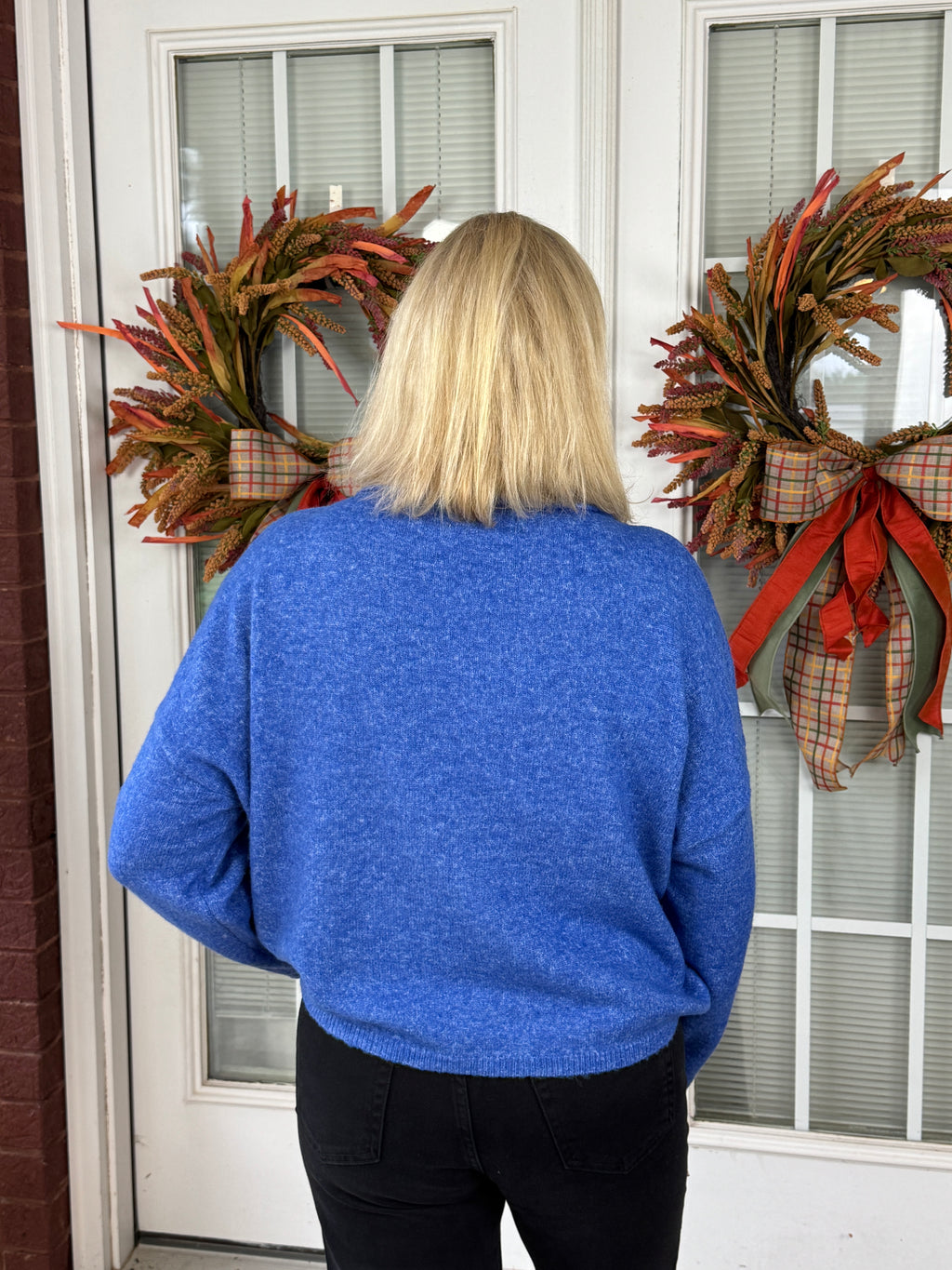 Knit Sweater Rolled Round Neck - Royal Blue