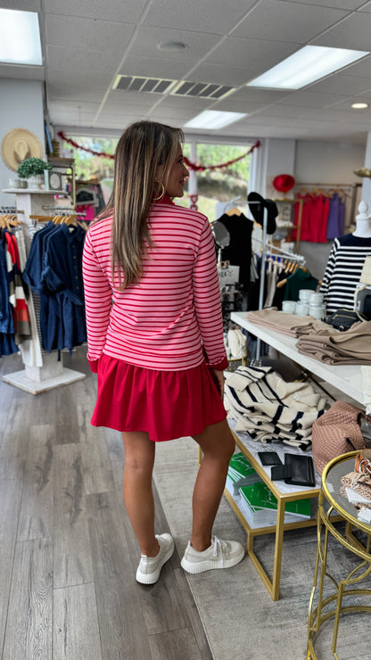 Contrast Woven Stripe Dress - Pink & Red