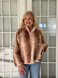 Deer Print Faux Fur Half-Zip Jacket