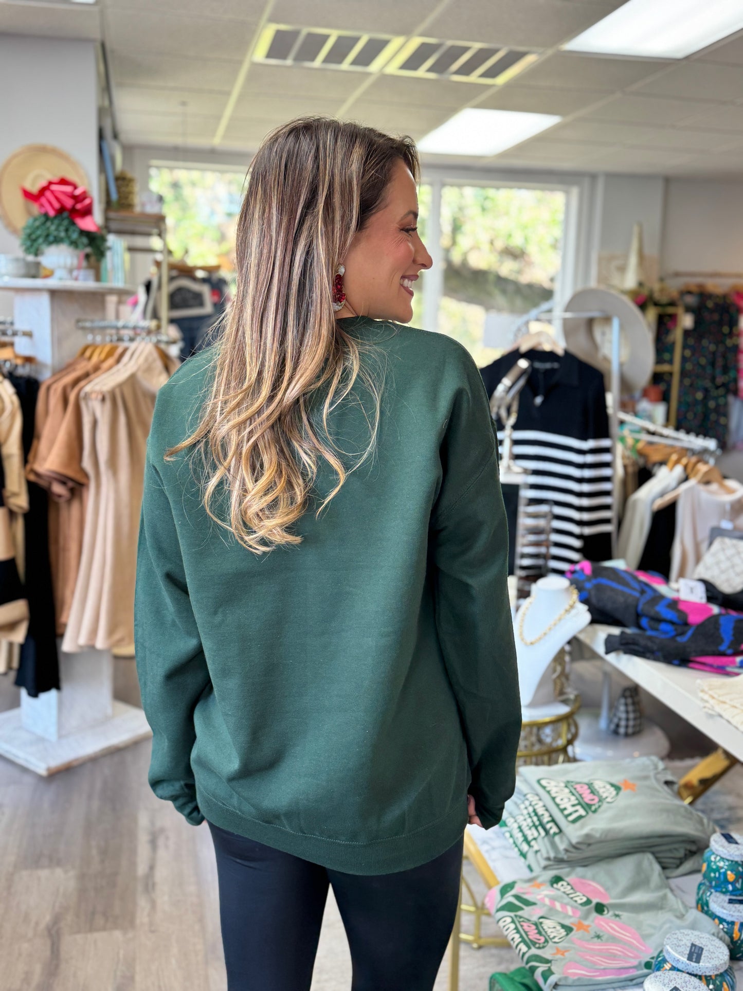 MERRY Puff Letter Sweatshirt - Green