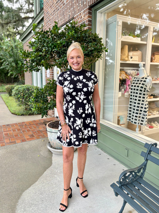 Jacquard Mock Neck Sweater Dress