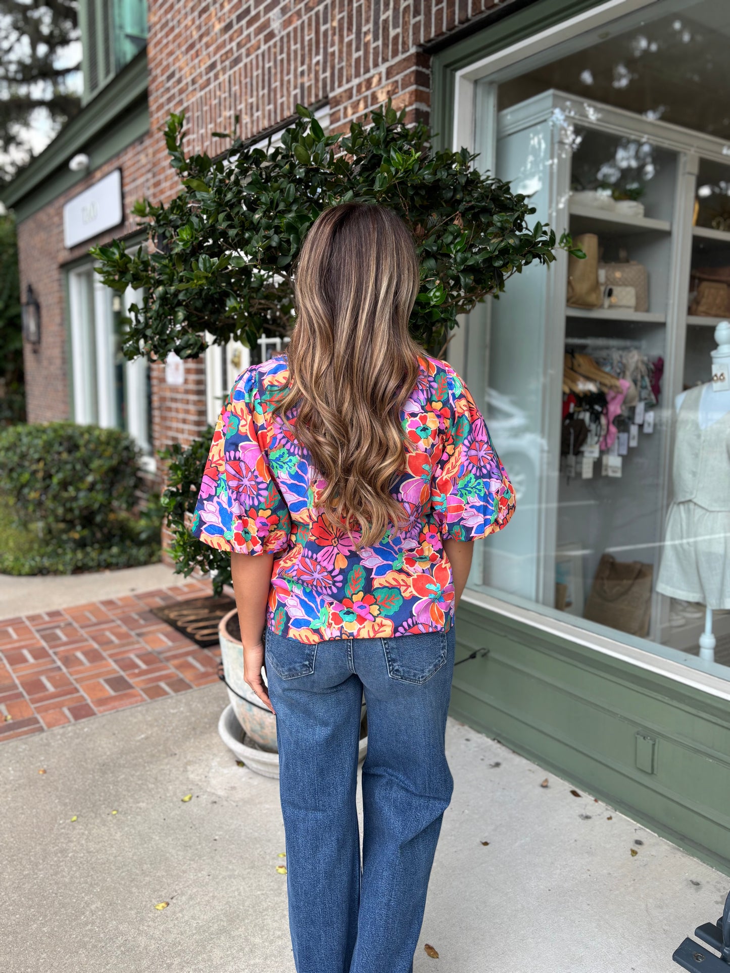 Josie V-Neck Top - Blue Floral