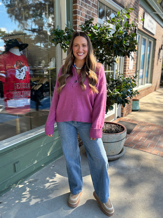Free People - Trading Up Polo - Magenta Haze Melange
