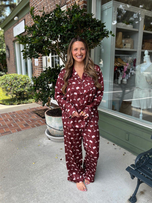 Show Me Your MuMu - Classic PJ Set - Red WIne Silky