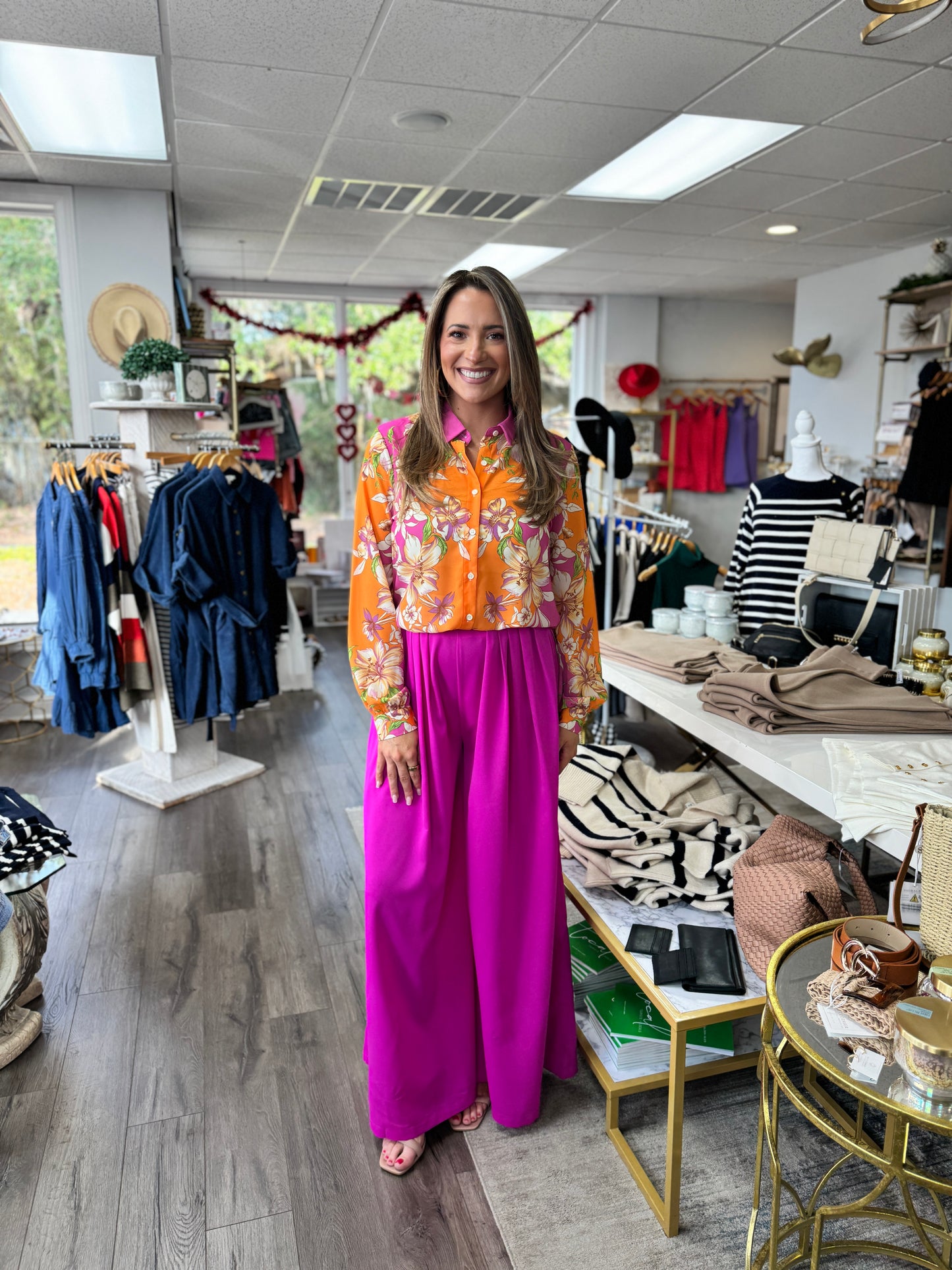 Floral Fancy Top - Orange Fuchsia