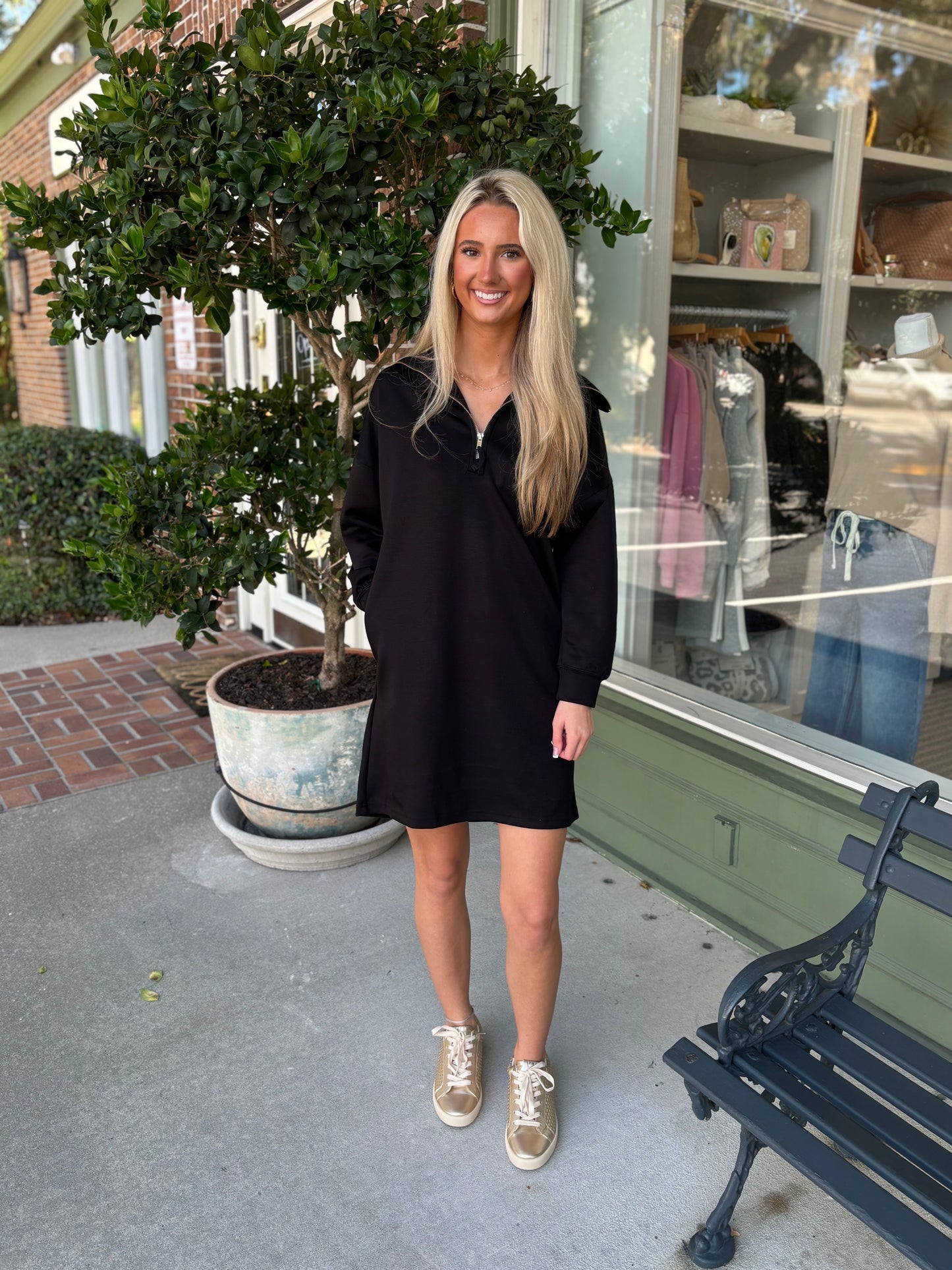 Butter Blend 1/4 Zip Dress - Black