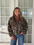 Faux Fur Leopard Half Zip Pullover Jacket