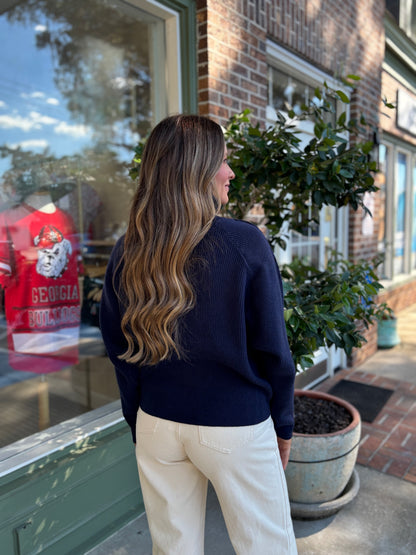 Split Front Sweater - Navy