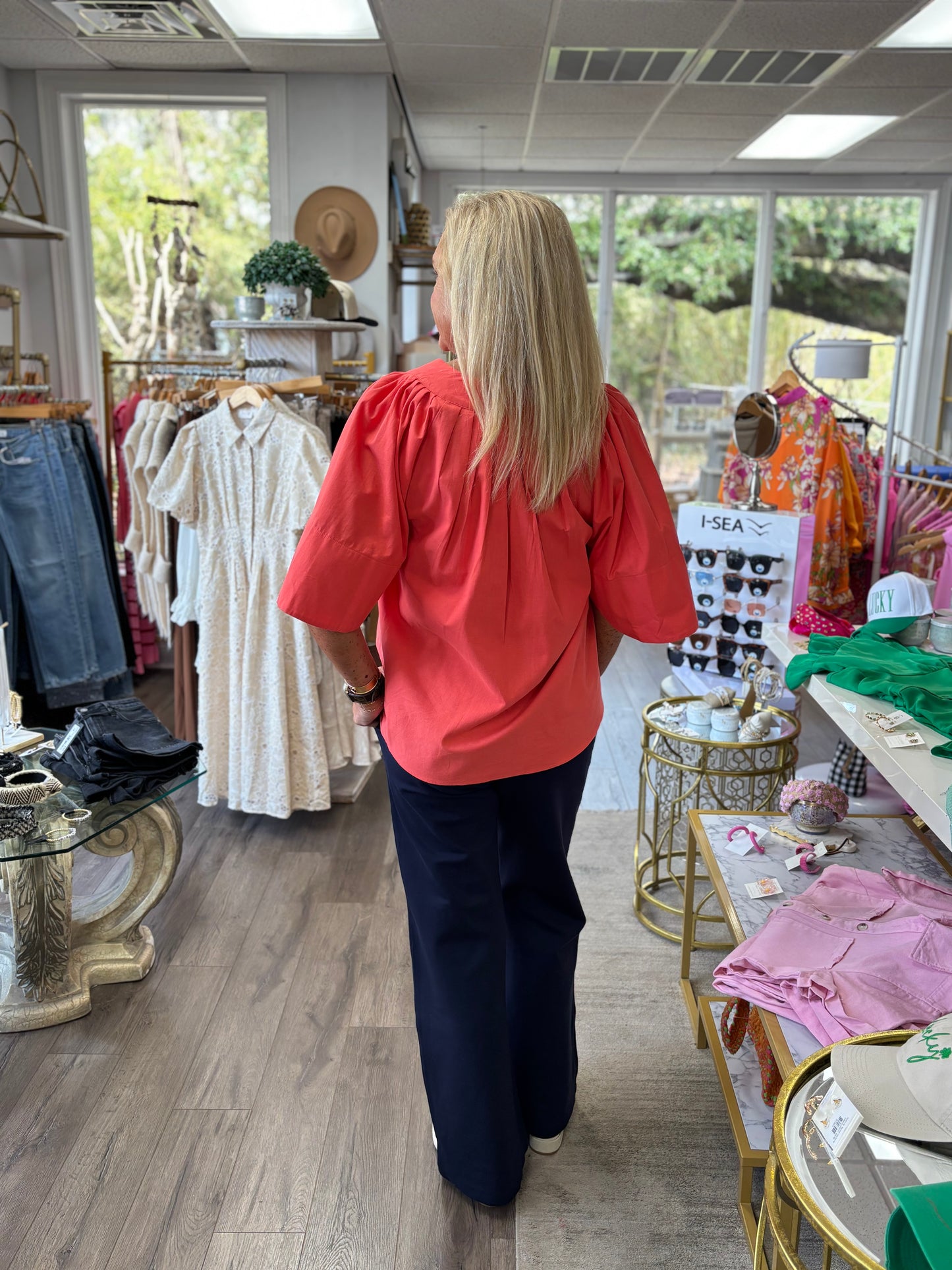 Angie Flutter Sleeve Top - Coral