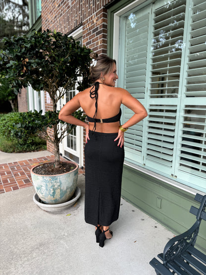 Textured Sleek Maxi Dress - Black