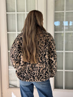Faux Fur Leopard Half Zip Pullover Jacket
