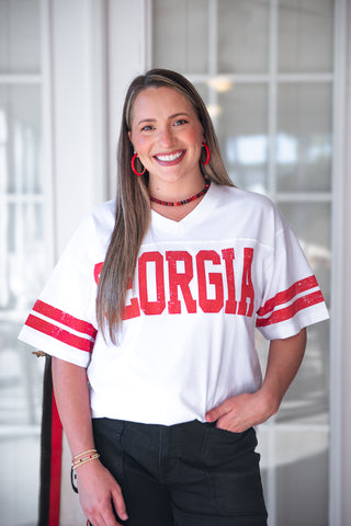 GEORGIA Oversized V-Neck Tee - White