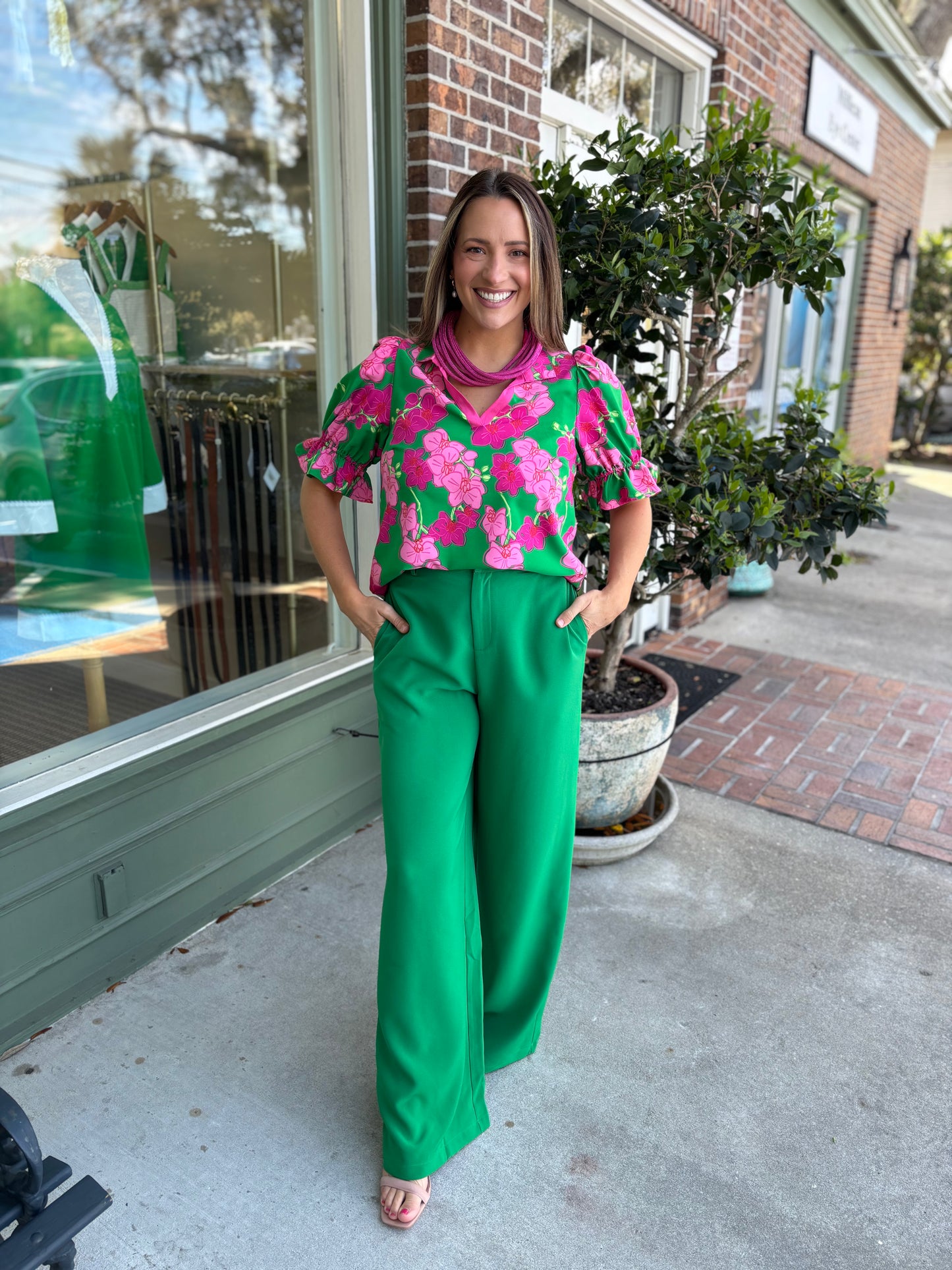Chelsea Belted Wide Leg Trousers - Kelly-Green
