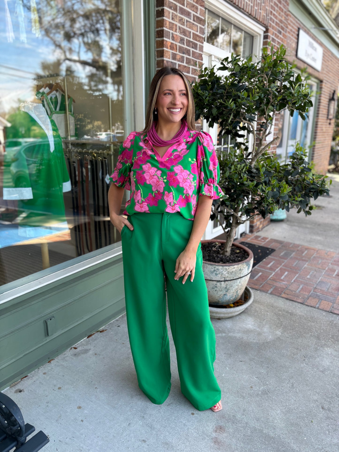 Chelsea Belted Wide Leg Trousers - Kelly-Green