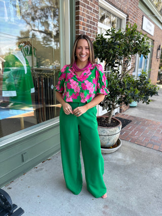 Chelsea Belted Wide Leg Trousers - Kelly-Green