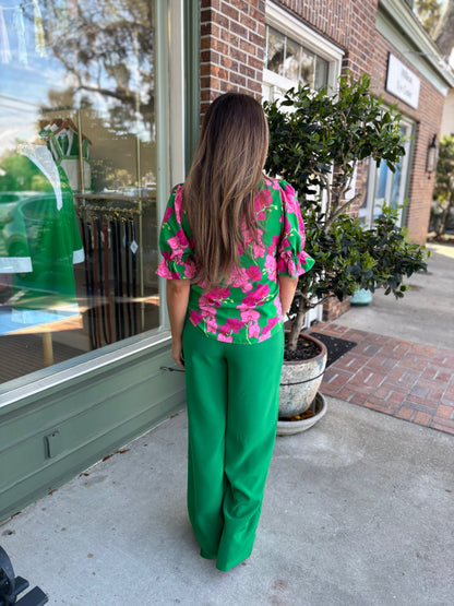 Chelsea Belted Wide Leg Trousers - Kelly-Green