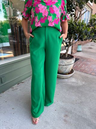 Chelsea Belted Wide Leg Trousers - Kelly-Green