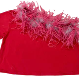 Queen of Sparkles - Red & White Feather One Shoulder Tee