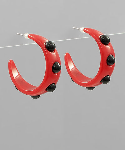 Studded Hoop - Small - Red & Black