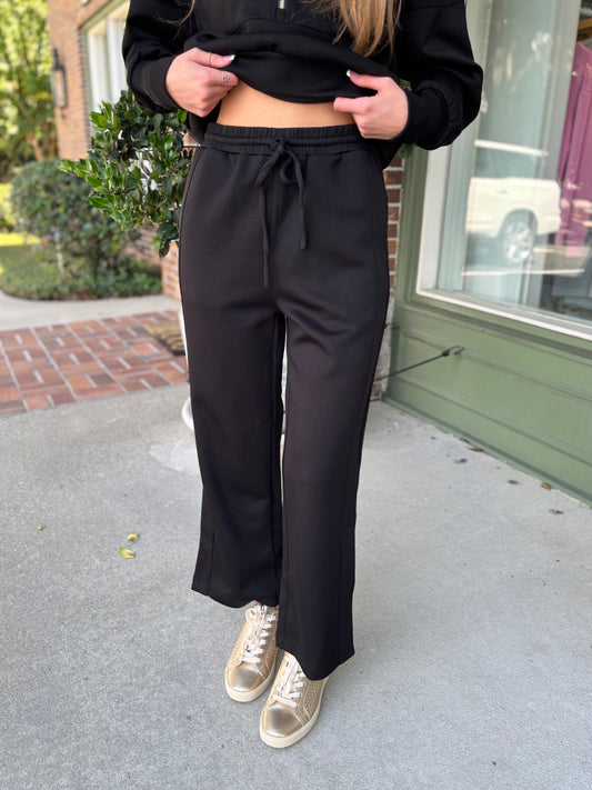Butter Wide Leg Drawstring Bottoms - Black