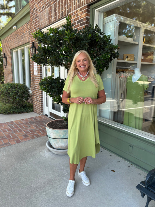 Craze for Comfort Dress - Chartreuse
