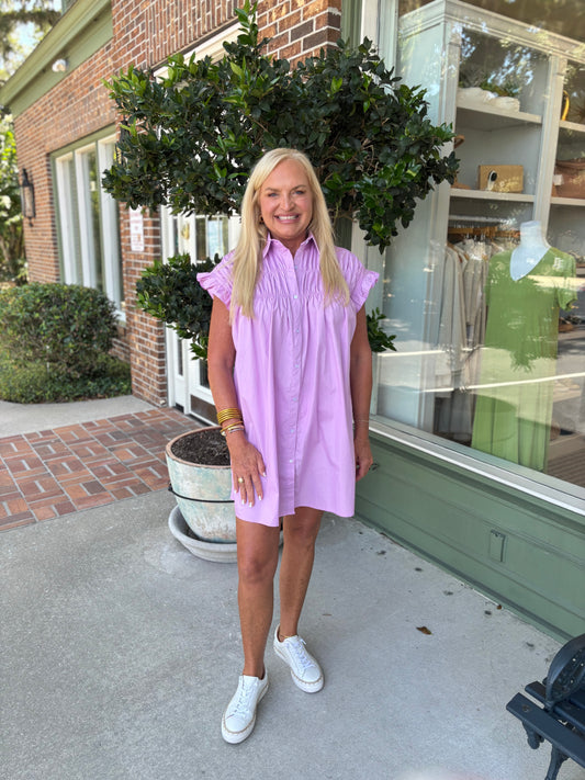 Gathered Shirt Dress - Lilac