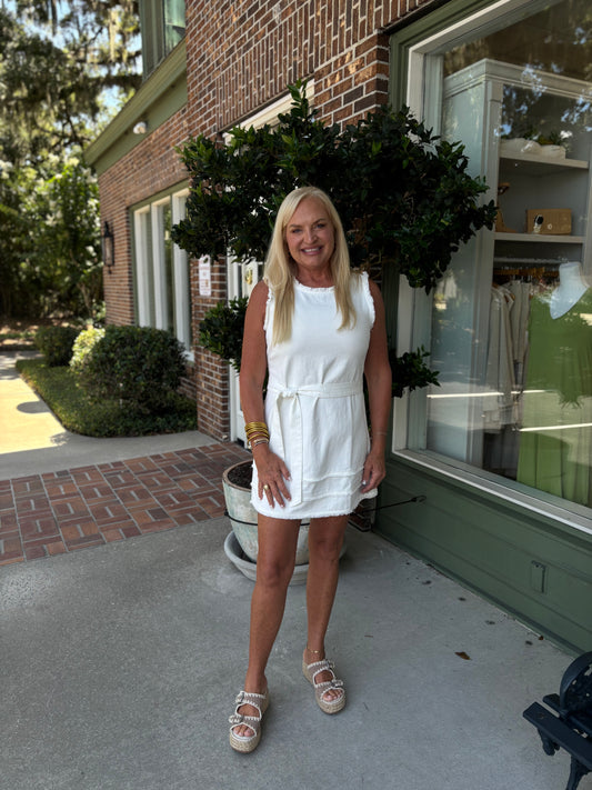 Cady Frayed Denim Dress - White