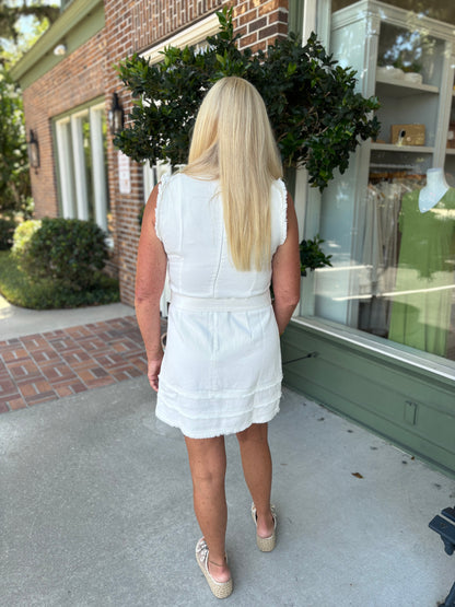Cady Frayed Denim Dress - White