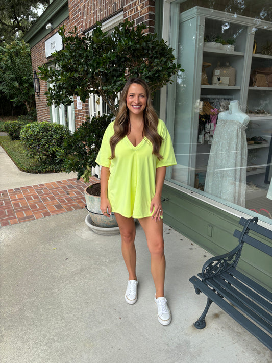 Free People - Hot Shot Tee Romper -Sour Citrus