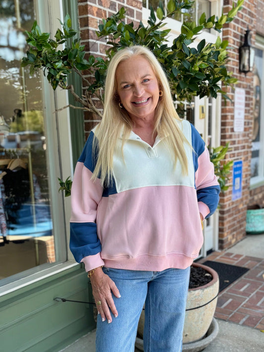 Glo Color Block Pullover - Pink & Blue