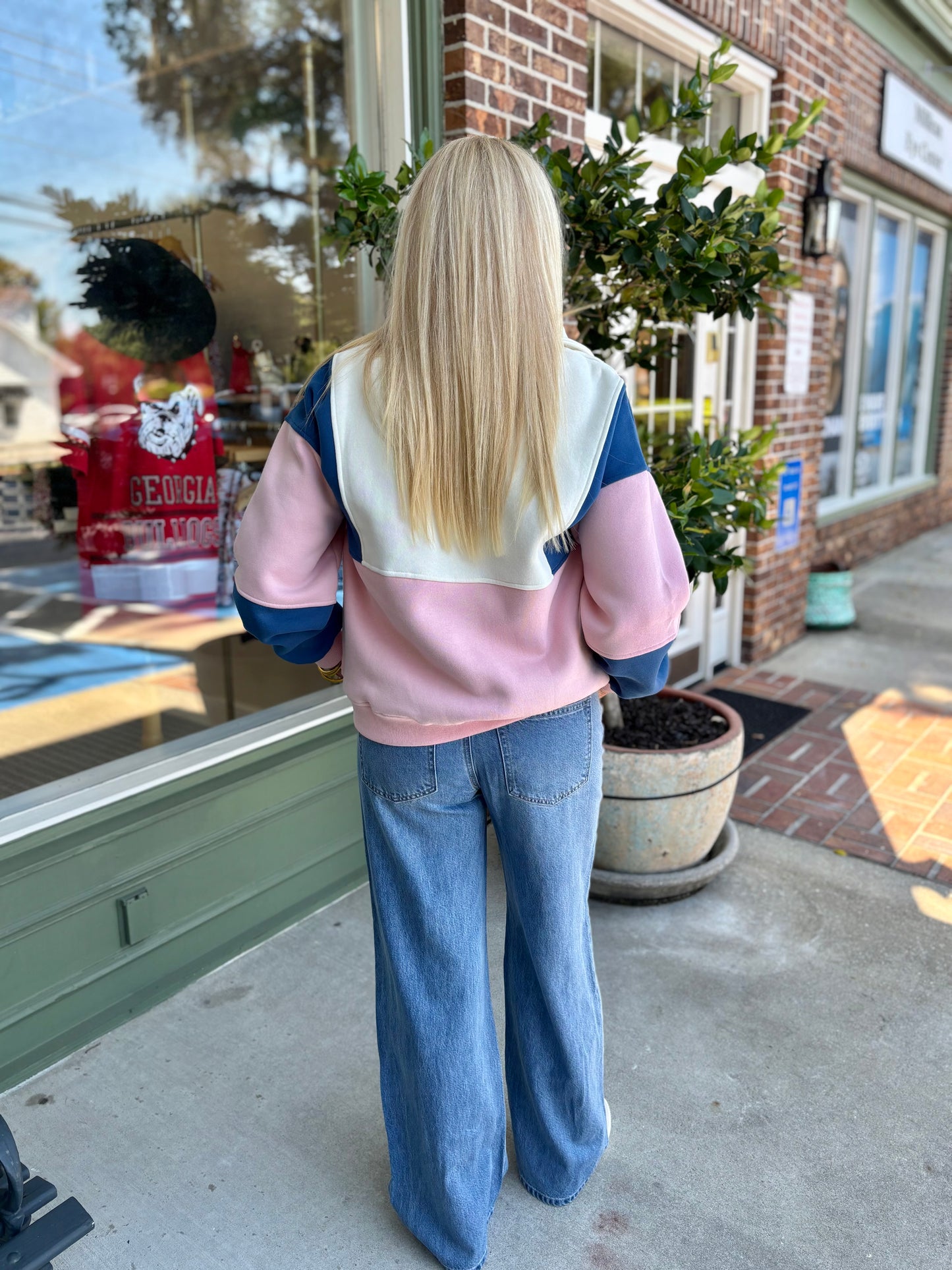 Glo Color Block Pullover - Pink & Blue