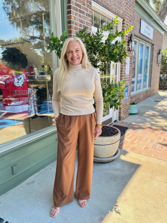 Turned Turtleneck Sweater - Beige