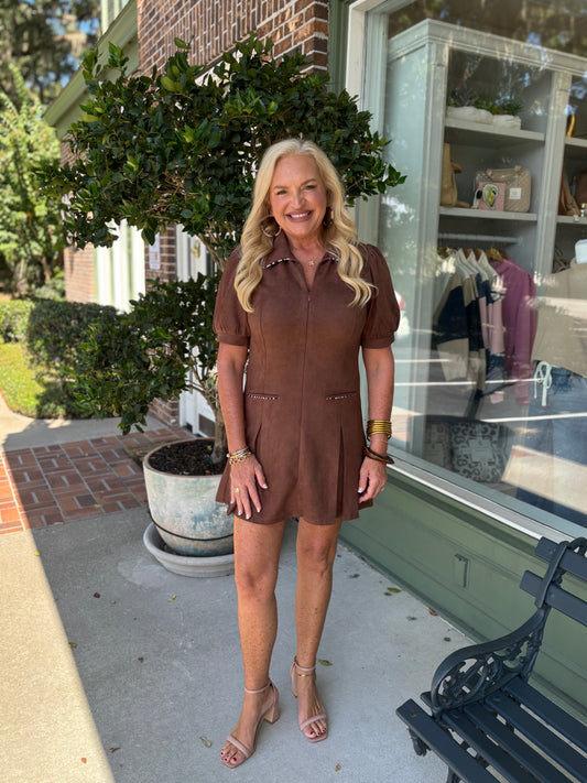 Smooth Suede Dress - Brown