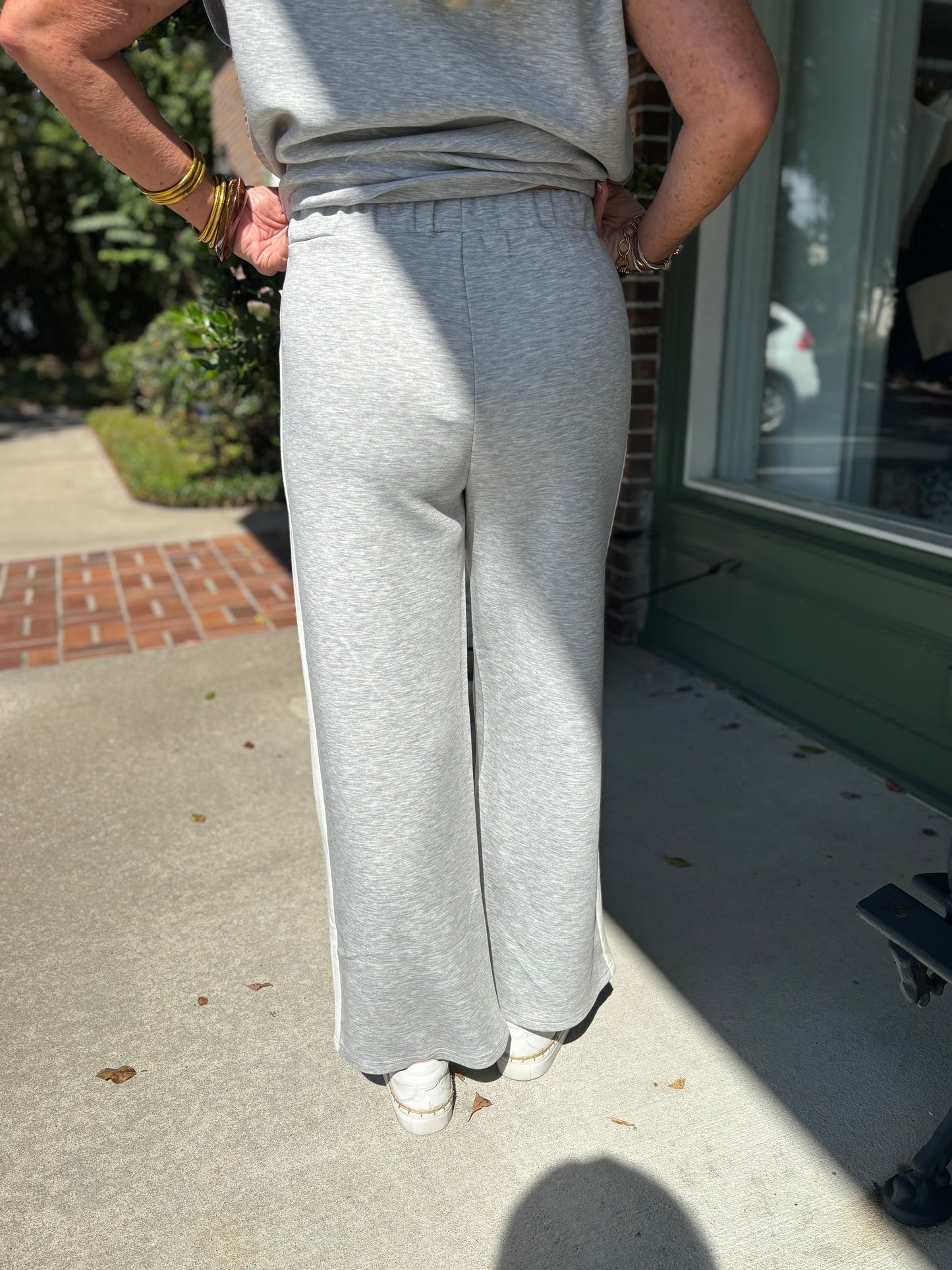 Butter Wide Leg Side Stripe Pant - Heather Gray