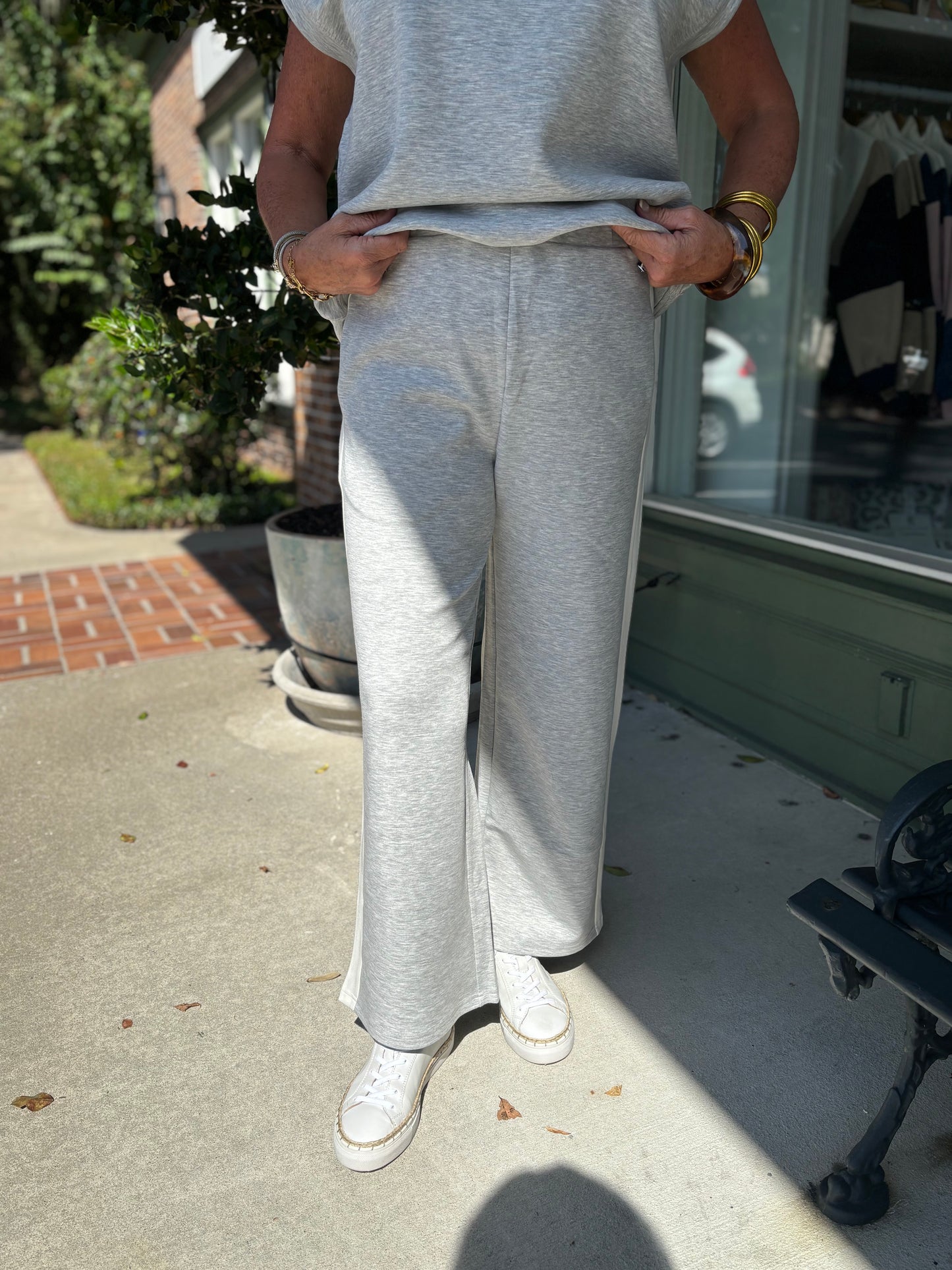 Butter Wide Leg Side Stripe Pant - Heather Gray