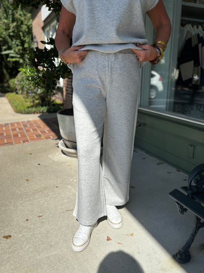 Butter Wide Leg Side Stripe Pant - Heather Gray