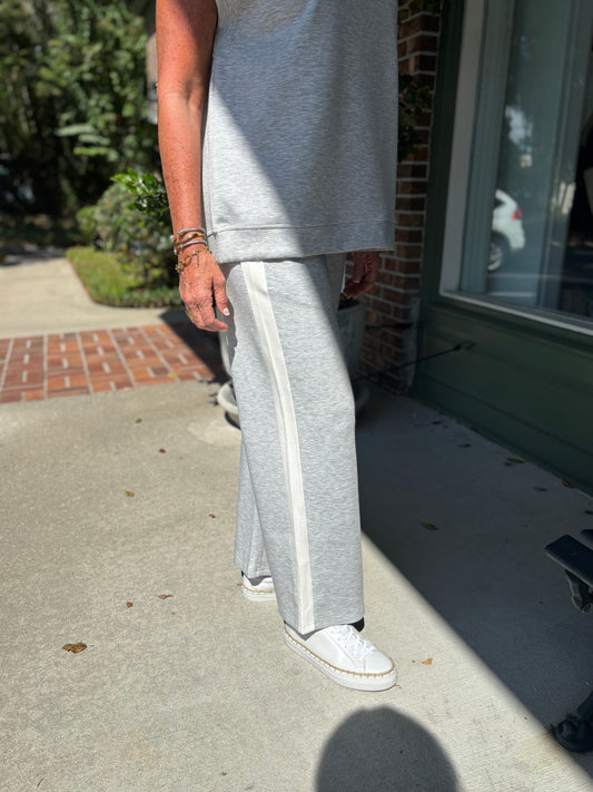 Butter Wide Leg Side Stripe Pant - Heather Gray