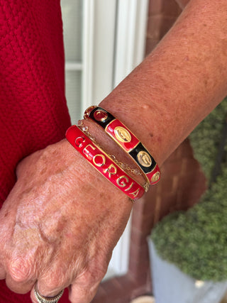 Georgia Bulldogs Sculpted Enamel Hinge Bangle in Red - Red
