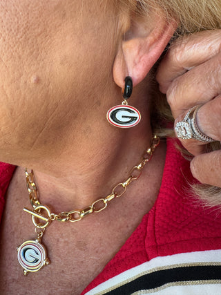 Georgia Bulldogs Enamel Logo Huggie Hoop Earrings in Black
