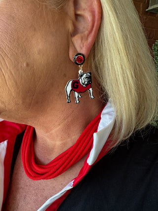 Georgia Hairy Dawg Resin Mascot Earrings in Red & Black