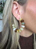 Marble Rondelle Beaded Hoop Earrings - Beige